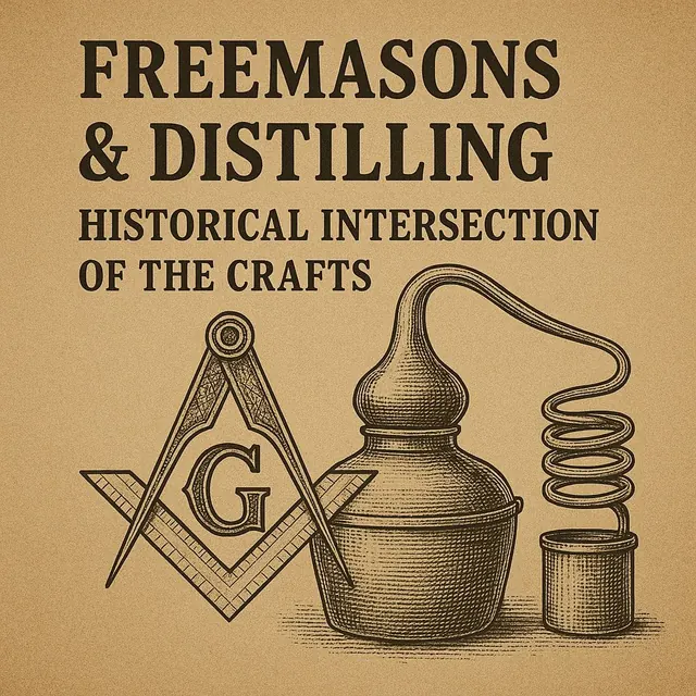 Freemasons and Distilling, Historical Intersection of the Crafts: square and compass beside a copper still