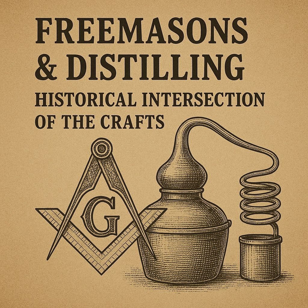 Freemasons and Distilling, Historical Intersection of the Crafts: square and compass beside a copper still