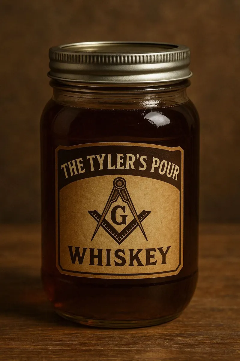 Label art for The Tyler’s Pour: a jar of dark coffee-infused whiskey with coffee beans