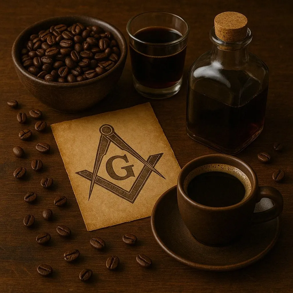 Label art for The Tyler’s Pour: a jar of dark coffee-infused whiskey with coffee beans